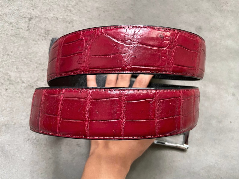 Burgundy Genuine Alligator Belly Leather Skin Men's Belt W Etsy