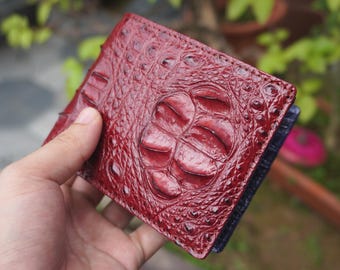 Double Sides Burgundy/ Navy Blue Alligator Horn Leather Wallet/ Personalized Wallet For Men/ Anniversary Gift For Him/Mens Wallet