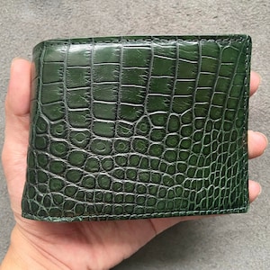 Portefeuille pour homme en cuir de vachette véritable en alligator vert, portefeuille en cuir fait main pour homme