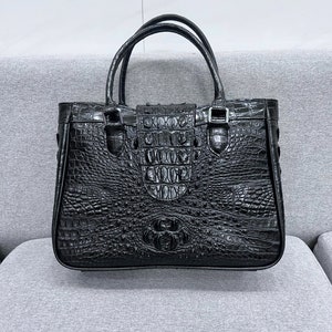 ブラックアリゲーターレザーバッグ、ハンドメイドレディース財布、彼女へのギフト、母の日ギフト、バレンタインプレゼント、クリスマスギフト