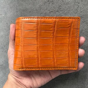 Orange Alligator Véritable cuir Skin Portefeuille Bifold pour hommes, cadeau pour lui, portefeuille en cuir exotique de qualité supérieure