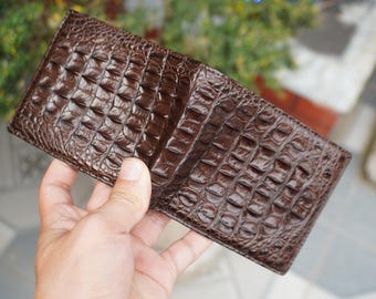 Double Sides Brown Alligator Horn Leather Bifold Wallet With ID Flap/ Personalized Wallet For Men/ Anniversary Gift For Him/Mens Wallet