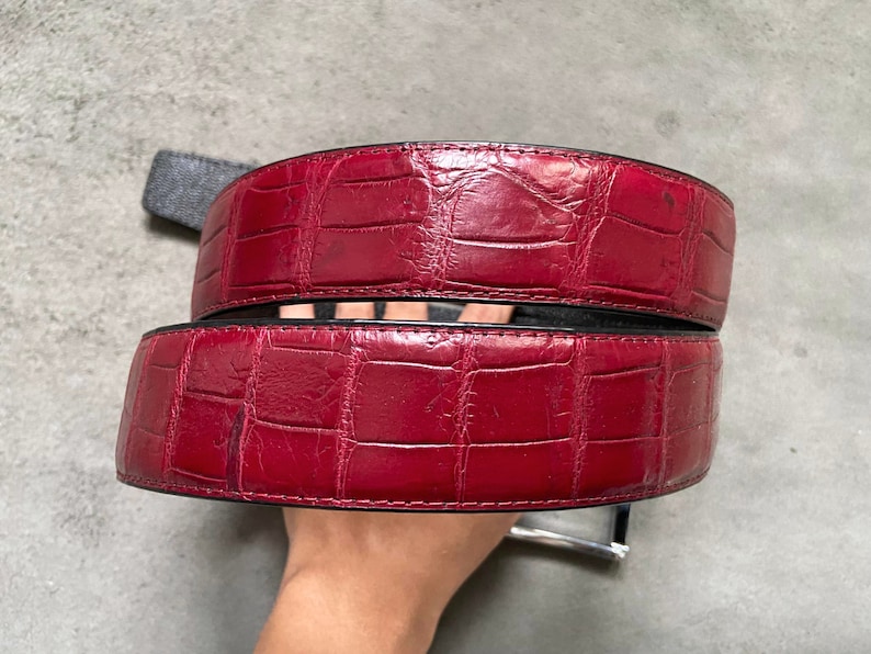 Burgundy Genuine Alligator Belly Leather Skin Men's Belt W Etsy