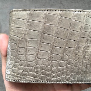 Portefeuille pliant pour hommes en cuir véritable alligator gris, portefeuille exotique haut de gamme pour hommes, cadeaux d’anniversaire