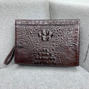 Dunkelbraune Alligator Lederhaut Unisex Clutch-Leder Clutch-Handgemachte Clutch-Weihnachtsgeschenk