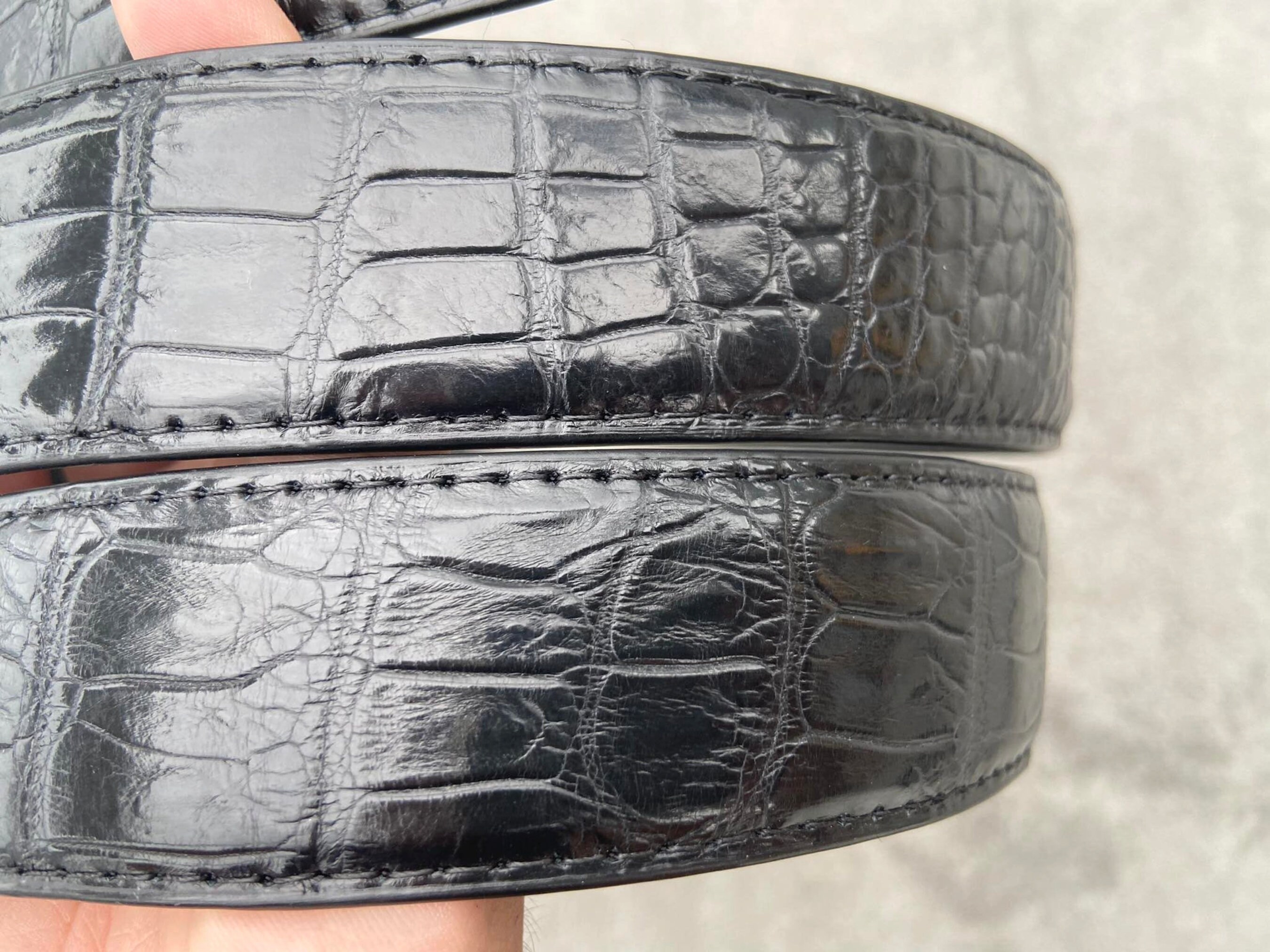Genuine Alligator Skin Black Belt Strap 3/4” Adjustable Size 29 Alexander Alligator Grain Italian Calf Leather Belt - Black  main image 4