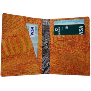 Tarjetero minimalista de lujo en color naranja y gris, mini, delgado, de doble cara, de piel de avestruz, para hombre, tarjetero, billetera para hombre