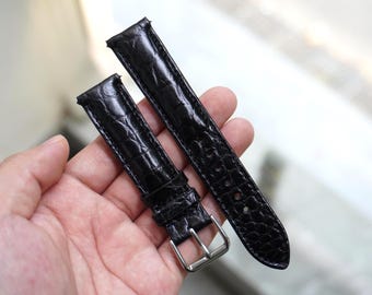 Handgefertigtes Uhrenarmband aus echtem Alligatorleder in Schwarz für Herren in der Größe 18 mm 19 mm 20 mm 21 mm 22 mm