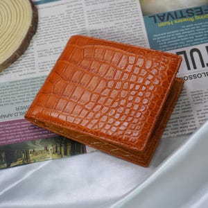 Doppelseitig Orange Alligator Belly Leather Wallet mit ID Sleave / personalisierte Brieftasche für Männer / Jahrestagsgeschenk für ihn / Herrenbrieftasche