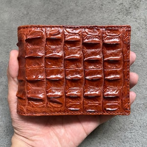 Portefeuille à deux volets pour hommes en cuir véritable avec corne d'alligator cognac, portefeuille en cuir exotique haut de gamme, cadeau pour lui