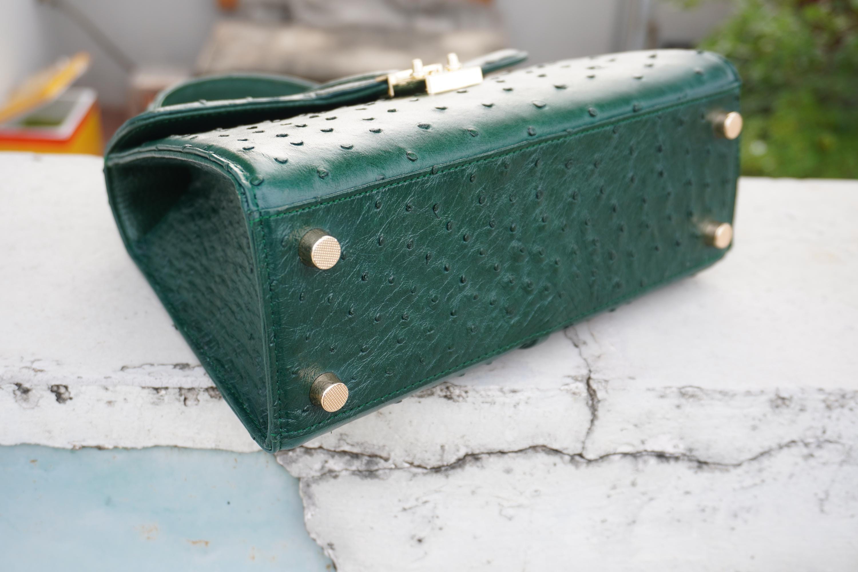 Green Ostrich Genuine Leather Skin Women's Handbag/ Lady's