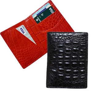 Schwarz-Roter Luxus Minimalistischer Mini Slim Double Sides Alligator Leder Bifold Kartenetui Herren, Kartenhalter Brieftasche, Herren Brieftasche, Ausweis Brieftasche