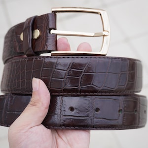 Brown Genuine Alligator Belly Leather Skin Men&#39;s Belt W 1.5 Inch With Pin Buckle/ Birthday Gifts Men/ Gifts For Him/ Mens Leather Belt