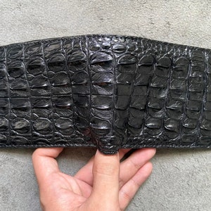 Zwarte alligator echt hoorn lederen huid herenportemonnee, handgemaakte lederen portemonnee voor heren