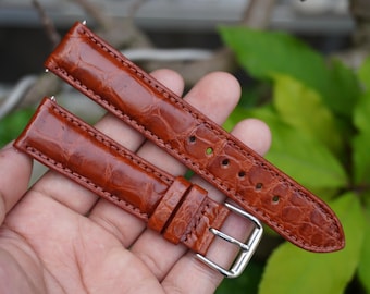 Handmade Cognac Genuine Alligator Leather Men Luxury Quick Release Watch Strap/ Replacement Watch Band Size 18mm 19mm 20mm 21mm 22mm