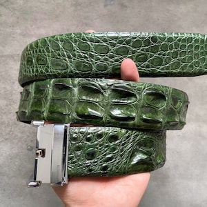 Green Genuine Alligator Horn Leather Skin Men's Belt W 1.5 Inch , Birthday gifts , Gifts for him