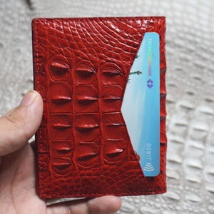 Mini porte-cartes à deux volets en cuir corne d'alligator double face minimaliste de luxe rouge pour homme / porte-cartes portefeuille / portefeuille pour homme / portefeuille pour carte d'identité