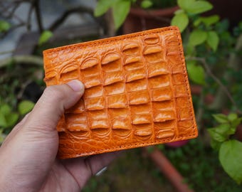 Double Sides Orange/ Navy Blue Alligator Horn Leather Wallet/ Personalized Wallet For Men/ Anniversary Gift For Him/Mens Wallet