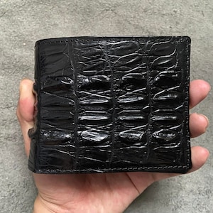 Cartera plegable para hombre de piel auténtica con cola trasera de cocodrilo negro, cartera de piel exótica de primera calidad, regalo para él