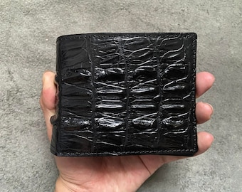 Black Alligator Back Tail Genuine Leather Men's Bifold Wallet, Premium Exotic Leather Wallet, Gift for him