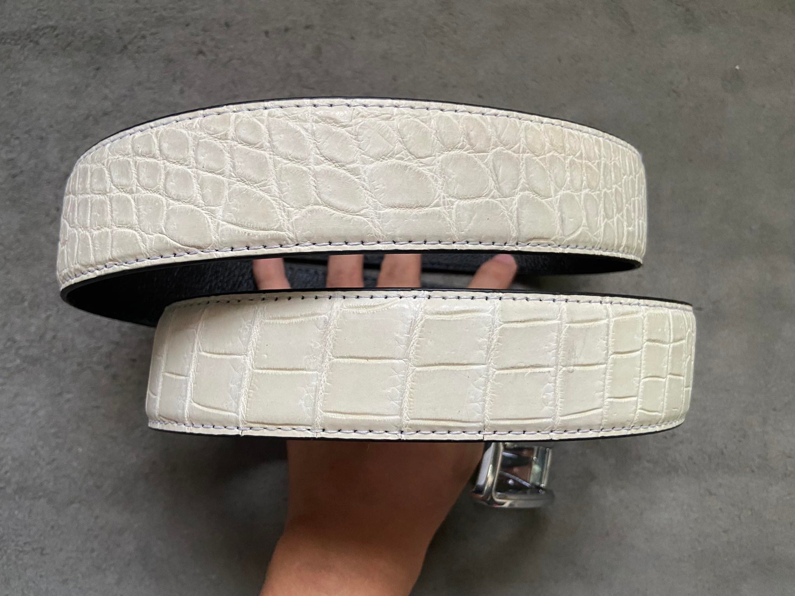 Genuine Crocodile Alligator Cream Wide Cinch Belt L PCA2159_White_P_1.jpg?v=  main image 2