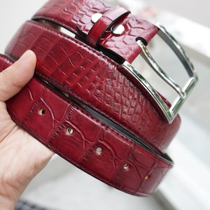 Burgundy Alligator Leather Belt - Removable Buckle - 1.5 Inch