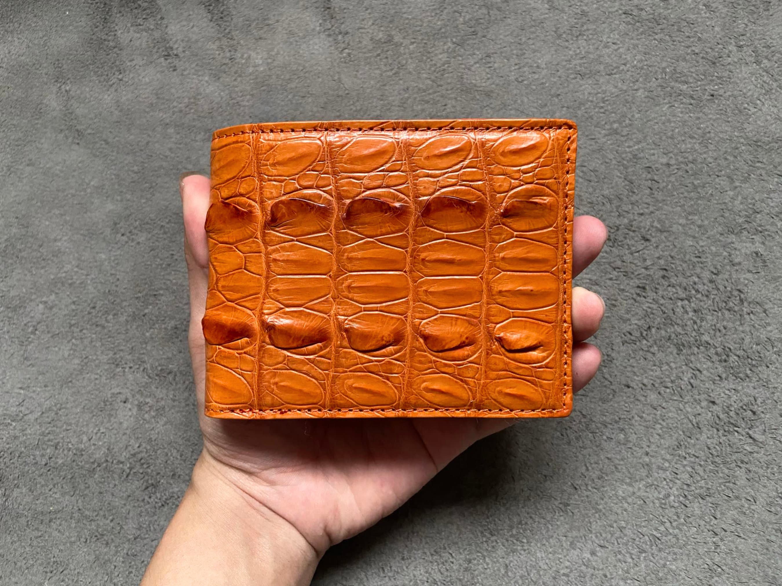 Orange Alligator Back Tail Genuine Leather Men's Bifold Wallet