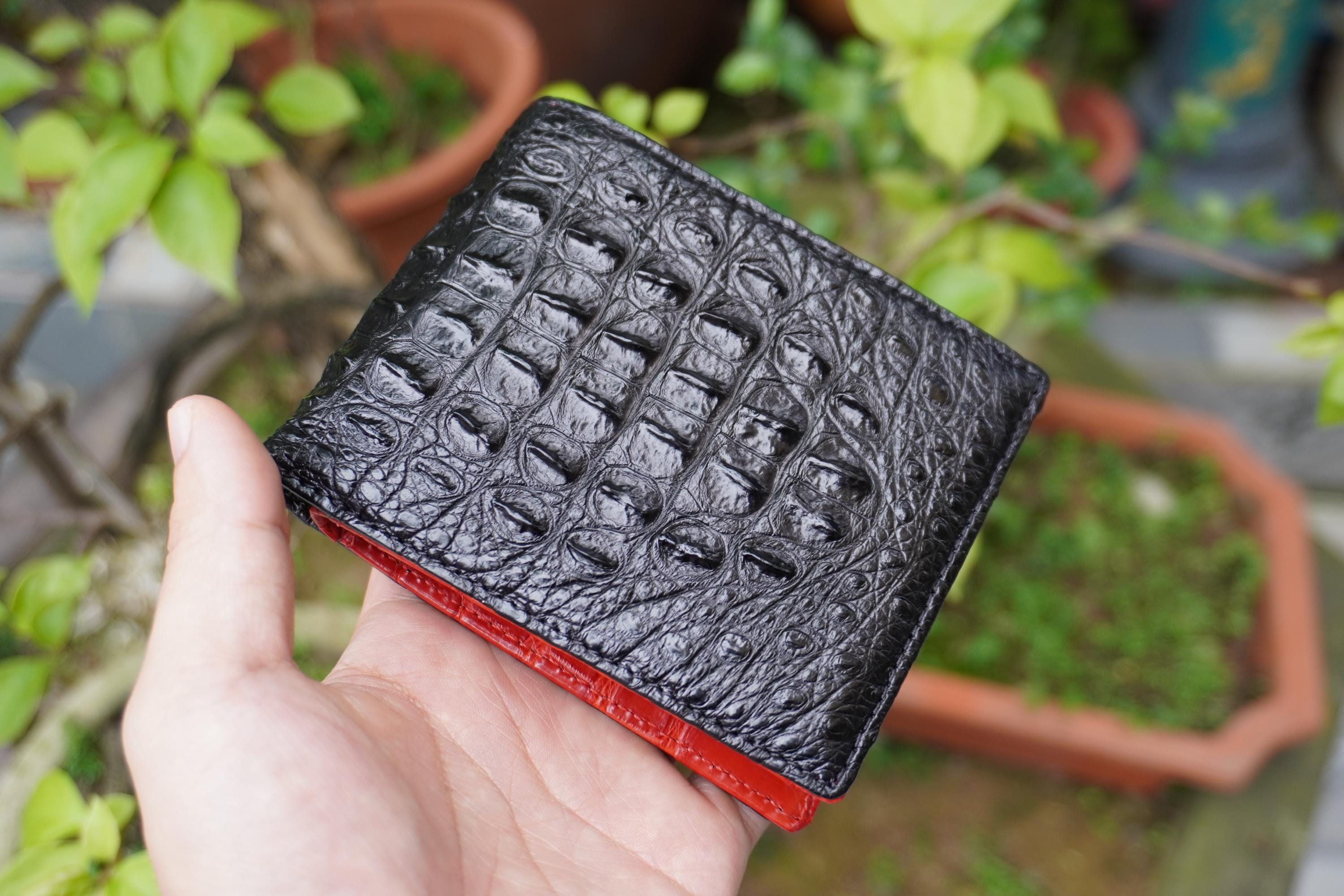 Double Sides Black-red Alligator Horn Leather Wallet With ID Flap