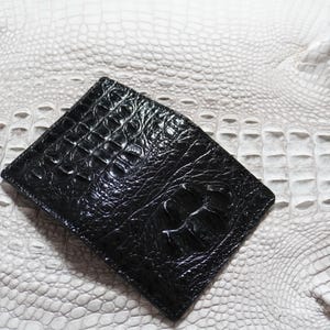 Black-Navy Blue Luxury Minimalist Mini Slim Double Side Alligator Horn Leather Bifold Card Case Men/ Card Holder Wallet/ ID Card Wallet