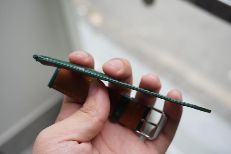 Handmade Green Genuine Alligator Belly Leather Men Luxury Quick Release Watch Strap/ Leather Watch Band/ Size 18mm 19mm 20mm 21mm 22mm image 8