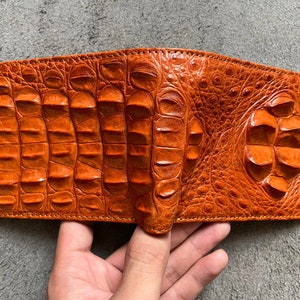 Orange Alligator Genuine Leather Skin Men's Bifold Wallet, Personalized Wallet, Handmade Leather Wallet