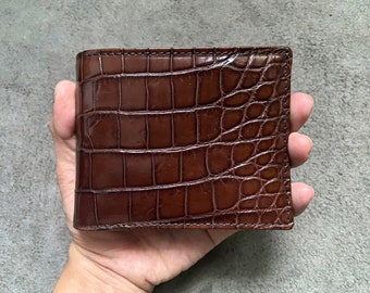 Brown Genuine Alligator Leather Skin Men's Bifold Wallet/Personalized Wallet/Premium Exotic Wallet For Men