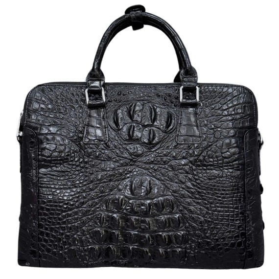 Borsa a mano da uomo in vera pelle di alligatore nero, regalo per