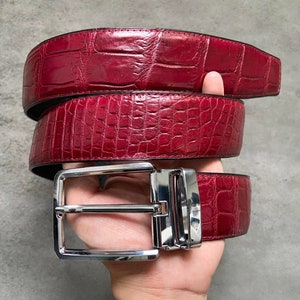 Burgundy Genuine Alligator Belly Leather Skin Men&#39;s Belt W 1.5 Inch , Birthday gifts , Gifts for him