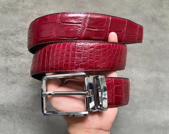 Burgundy Genuine Alligator Belly Leather Skin Men's Belt W 1.5 Inch , Birthday gifts , Gifts for him