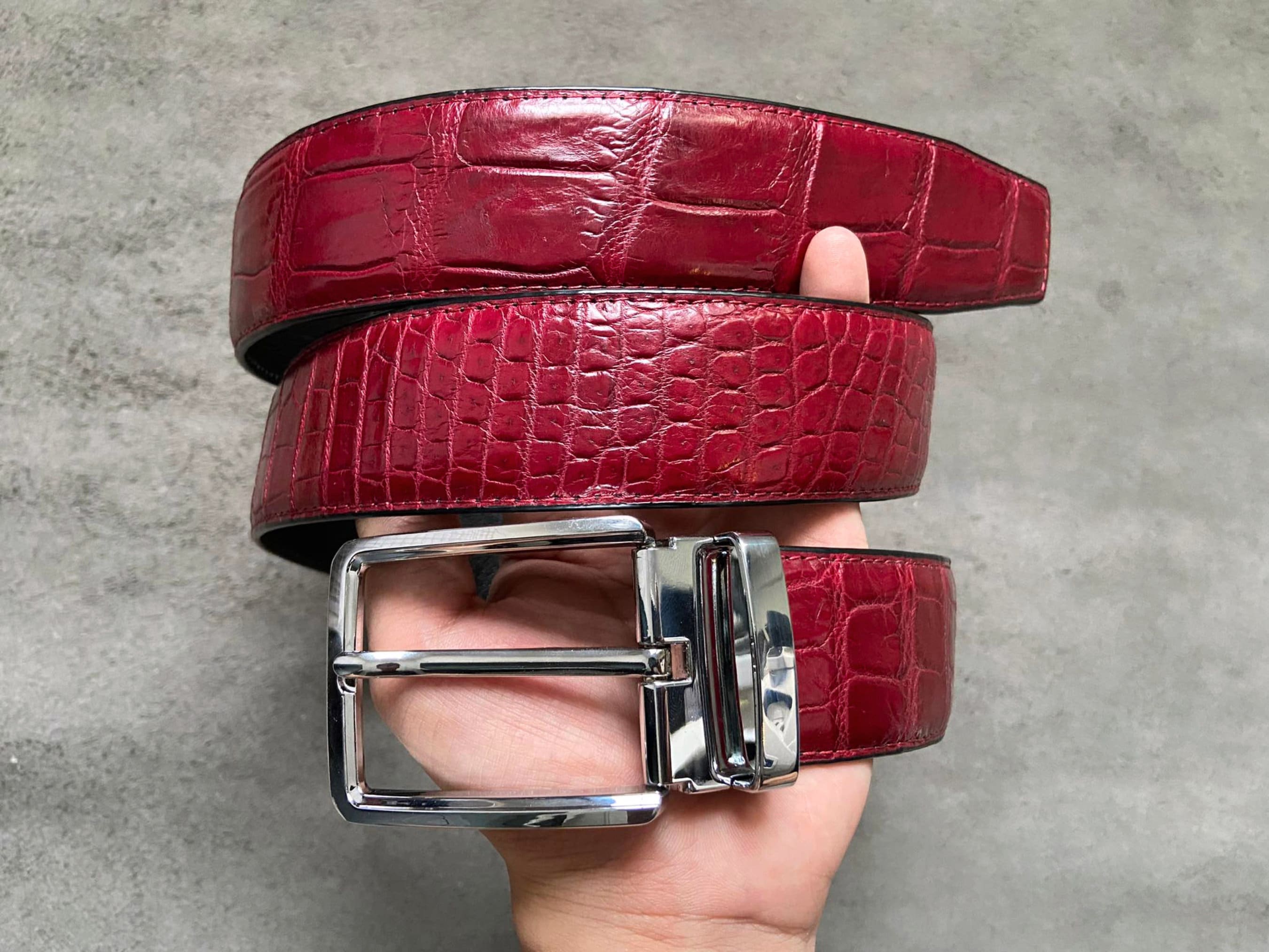 Burgundy Genuine Alligator Belly Leather Skin Men's Belt W 1.5