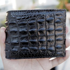 Dubbele kanten zwarte alligatorhoorn lederen portemonnee voor heren/gepersonaliseerde portemonnee voor mannen/verjaardagscadeau voor hem/portemonnee heren/verjaardagscadeau