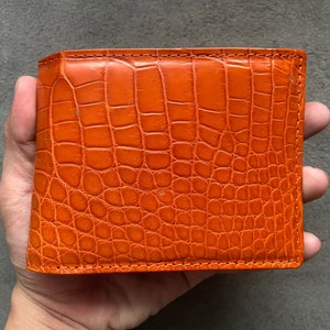 Oranje Alligator Echt Lederen Heren Bifold Portemonnee, Premium Exotische Lederen Portemonnee, Cadeau voor hem