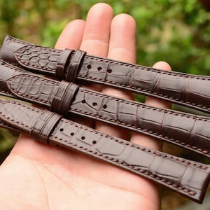 Handmade Brown Genuine Alligator Leather Mens Luxury Watch Strap, Leather Watch Band, Personalized Watch Strap, Customized Alligator Strap