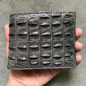 Grijze alligator echte hoorn lederen huid heren bifold portemonnee, cadeau voor hem, kerstcadeaus, verjaardagscadeau heren