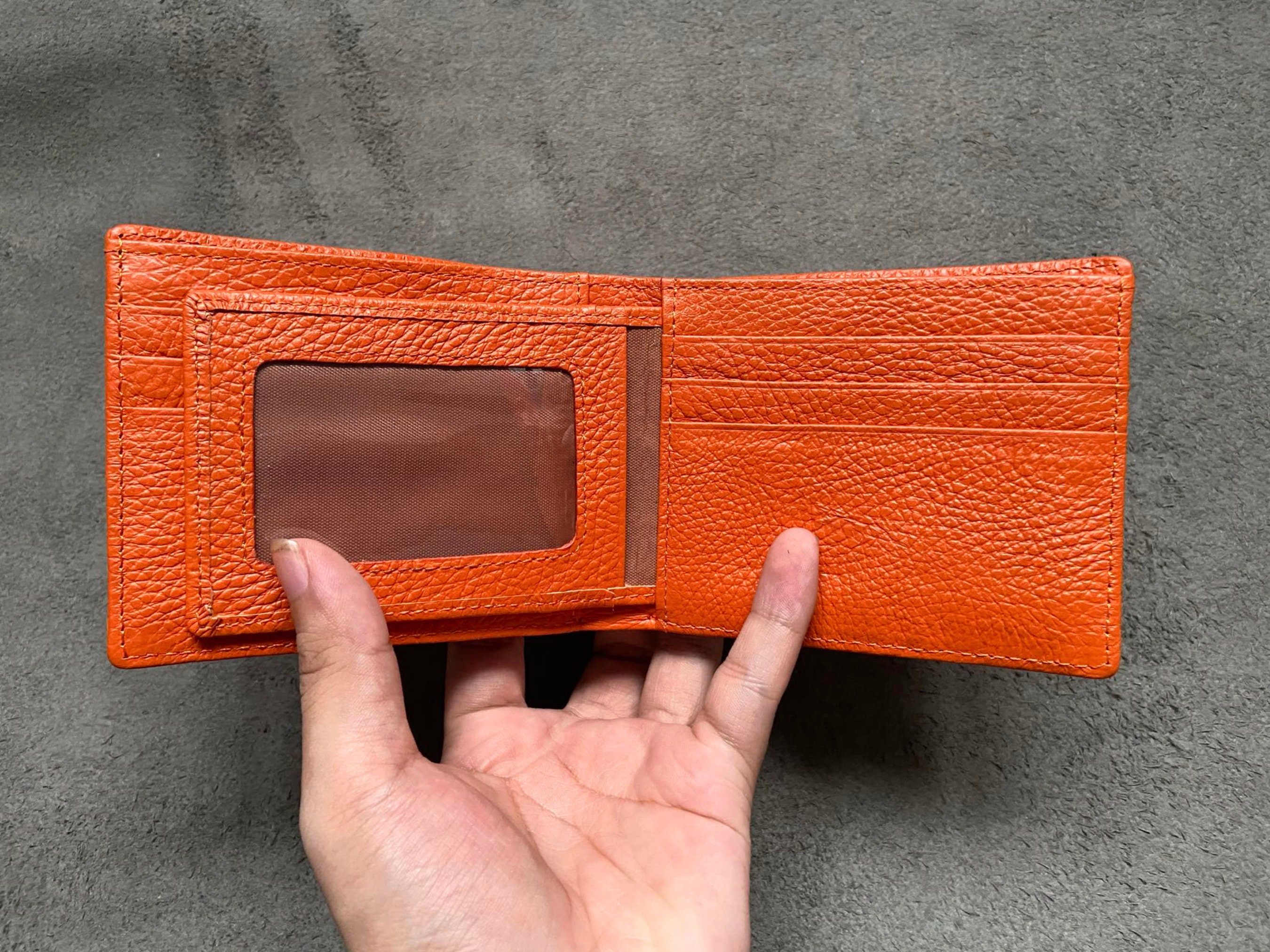 Portefeuille Homme En Cuir De Crocodile Véritable - Orange - Deux Volets - Fait Main