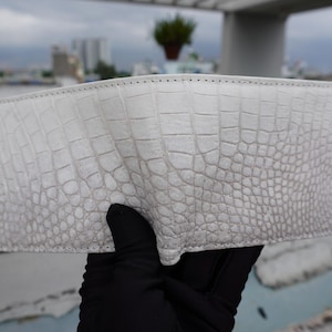 Portefeuille à deux volets pour hommes en cuir de vachette d'alligator véritable blanc/portefeuille personnalisé/portefeuille exotique haut de gamme pour homme/cadeau de Noël