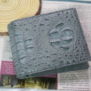 Portefeuille double face en cuir corne d'alligator gris avec pochette pour carte d'identité/portefeuille personnalisé pour homme/cadeau d'anniversaire pour lui/portefeuille pour homme