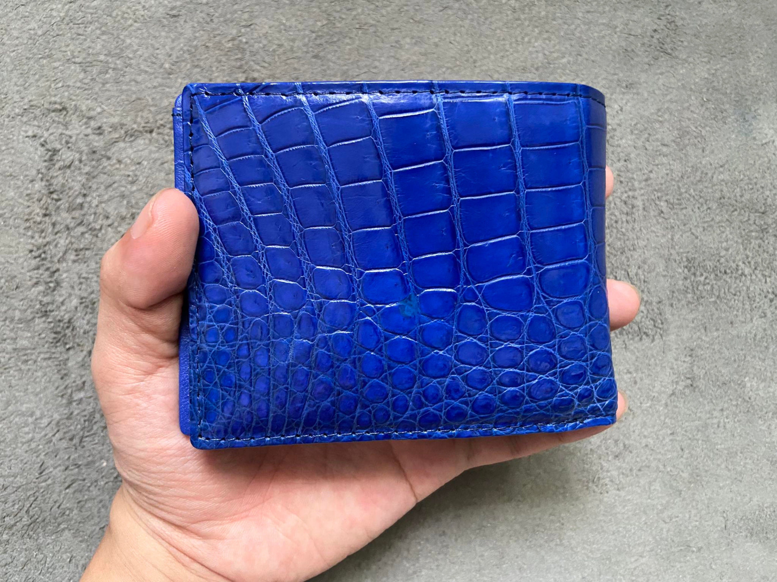Blue Alligator Genuine Belly Leather Skin Men's Wallet, Handmade