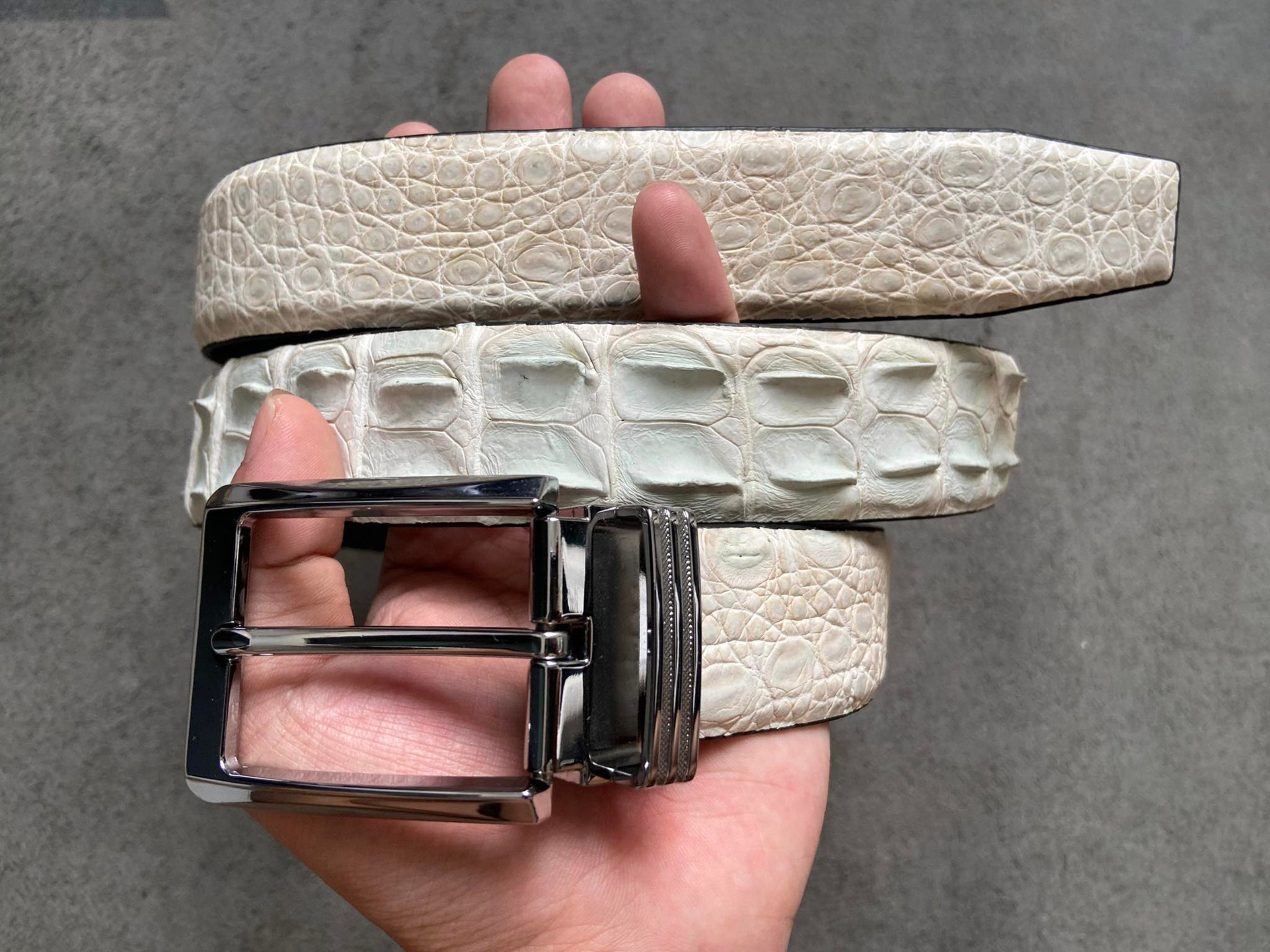 小物 ORCIANI white crocodile leather belt Avvenice - Astrea - Crocodile Belt - Himalaya - Handmade in