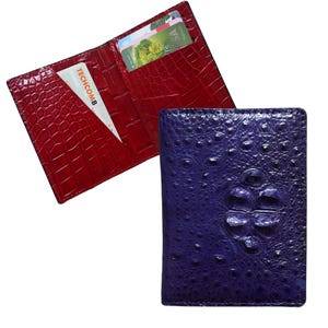 Porta carte di credito bifold in pelle di alligatore minimalista blu bordeaux, mini sottile a due lati, portafoglio porta carte, portafoglio da uomo, portafoglio per carta d'identità