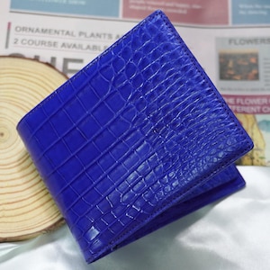 Portefeuille double face en cuir d'alligator bleu fait main avec pochette pour carte d'identité/portefeuille personnalisé pour homme/cadeau d'anniversaire/portefeuille pour homme