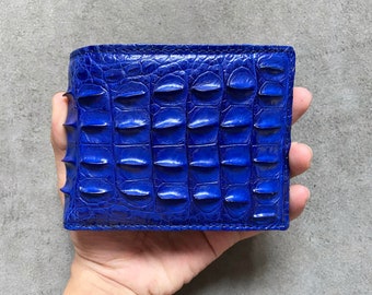 Light Blue Alligator Horn Genuine Leather Men's Bifold Wallet, Premium Exotic Leather Wallet, Gift for him