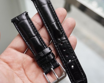 Handmade Black Genuine Alligator Leather Men Luxury Quick Release Watch Strap/ Premium Replacement Watch Band Size 18mm 19mm 20mm 21mm 22mm