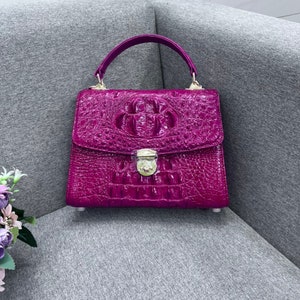 Sac à main pour femme en cuir d'alligator véritable rose, sac à poignée supérieure, sac en cuir de luxe pour elle